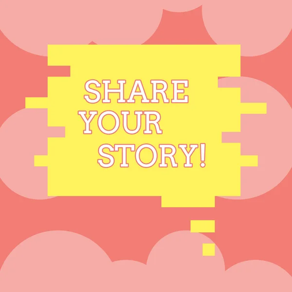 Uwaga: pisanie Wyświetlono Share Your Story. Biznesowe zdjęcie prezentujący opowiadał o chwile lub doświadczenie dymek w Puzzle kształt kawałek za prezentację reklamy. — Zdjęcie stockowe