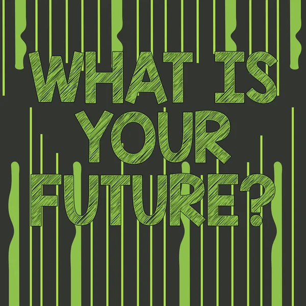 Szöveg jel mutatja, mi van a Futurequestion. Ha látod magad a következő években absztrakt fotó az egyenetlen függőleges vonalak jön az fenti és alul fogalmi fénykép. — Stock Fotó