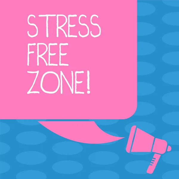 Word writing text Stress Free Zone. Business concept for space students can learn and regularly practice evidence Color Silhouette of Blank Square Speech Bubble and Megaphone photo. — Stock Photo, Image