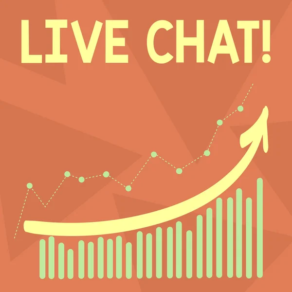 Handwriting text writing Live Chat. Concept meaning Real time media conversation Online communicate Combination of Colorful Column and Line Graphic Chart with Arrow Going Up.
