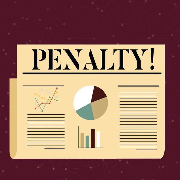 Conceptual hand writing showing Penalty. Business photo text Punishment imposed for breaking a law rule or contract Sports term Colorful Layout Design Plan of Text Line, Bar and Pie Chart.