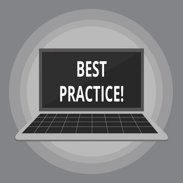 Schreiben Notiz zeigt Best Practice. Business-Foto präsentiert kommerzielle Verfahren, die akzeptiert werden vorgeschrieben, dass richtige Laptop mit Gitter-Design-Tastatur-Bildschirm auf Pastell-Hintergrund. — Stockfoto