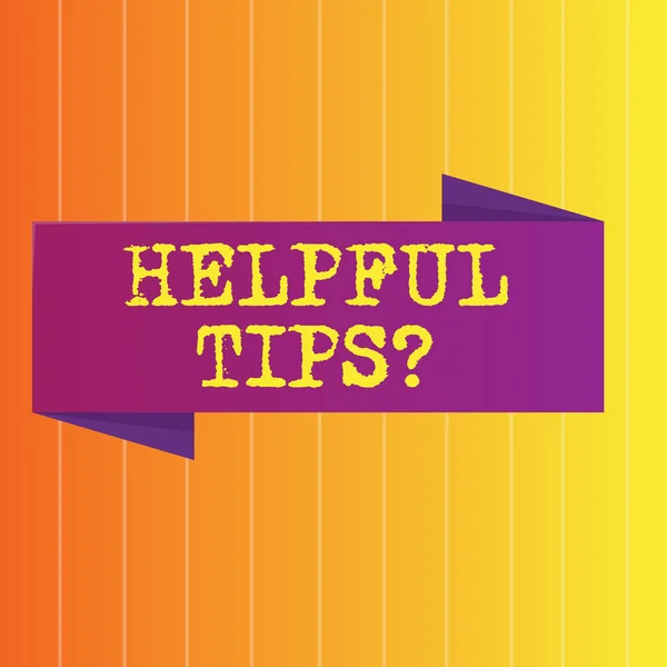 Handwriting text Helpful Tips Question. Concept meaning secret information or advice given to be helpful knowledge Blank Folded Color Banner photo on Vertically Striped Two Toned Backdrop. — Stock Photo, Image