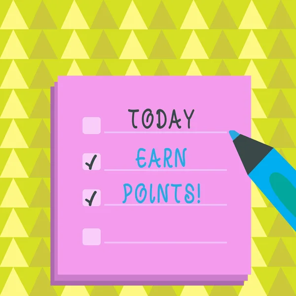 Writing note showing Earn Points. Business photo showcasing collecting scores in order qualify to win big prize To Do Check List Planner Sheets with Tick Box and Marker Pen.