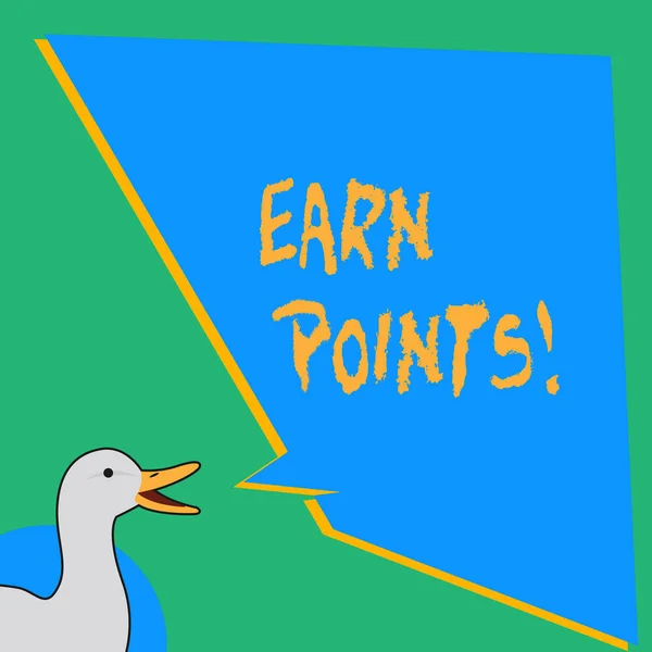 Handwriting text writing Earn Points. Concept meaning collecting scores in order qualify to win big prize photo of Duck Speaking with Uneven Shape Blank Blue Speech Balloon.