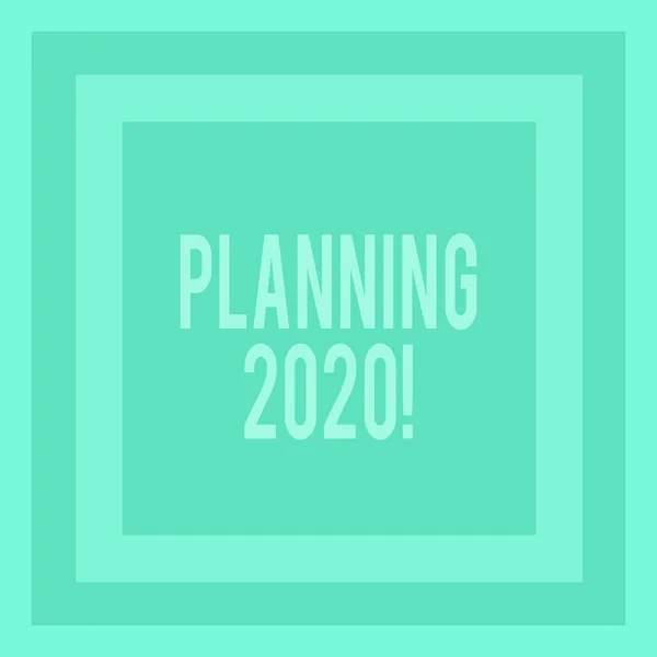 Uwaga: pisanie Wyświetlono planowania 2020. Biznesowe zdjęcie prezentujący proces podejmowania plany coś w przyszłym roku koncentrycznie kwadratów w zielony kształt geometryczny z Triple warstwy ramki. — Zdjęcie stockowe