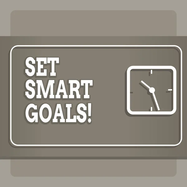 Handwriting text Set Smart Goals. Concept meaning list to clarify your ideas focus efforts use time wisely Modern Design of Transparent Square Analog Clock on Two Tone Pastel Backdrop.