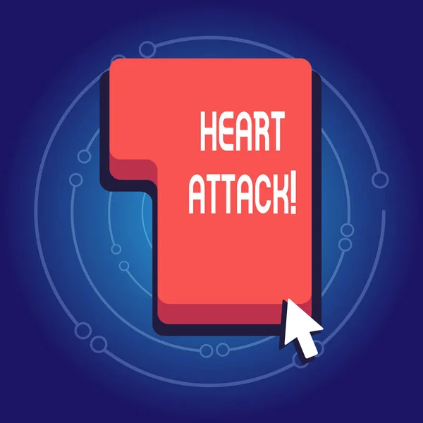 Κείμενο πινακίδα που δείχνει την καρδιακή προσβολή. Εννοιολογική φωτογραφία ξαφνική εμφάνιση εμφράγματος, με αποτέλεσμα το θάνατο κατεύθυνση, πατήστε ή κάντε κλικ στο κλειδί εντολή πληκτρολογίου κόκκινο με βέλος δρομέα. — Φωτογραφία Αρχείου