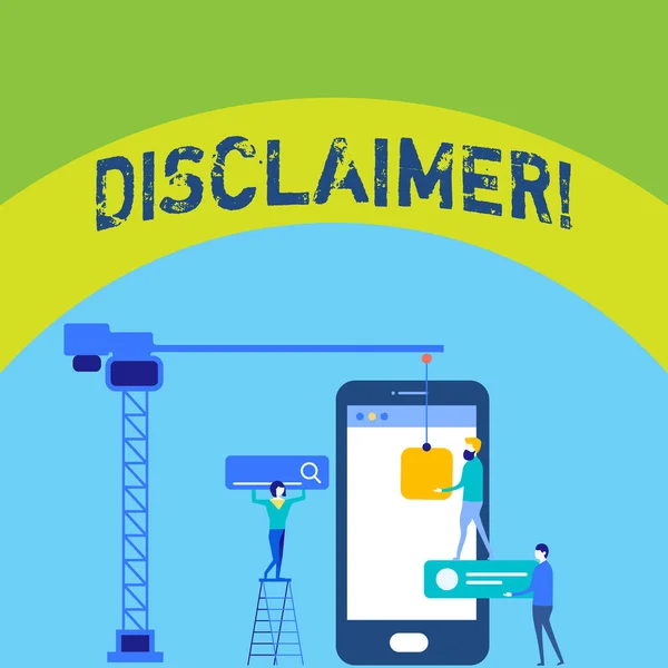 Nota di scrittura che mostra Disclaimer. Business photo showcase Termini e Condizioni Dichiarazione di diniego di rivendicazione legale Copyright Staff Lavorare insieme per obiettivo obiettivo comune con le icone di processo SEO . — Foto Stock