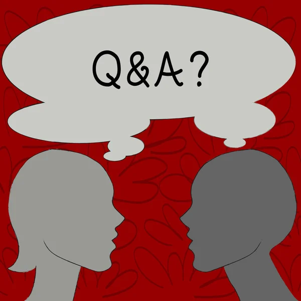 Text sign showing Q And A Question. Conceptual photo in which demonstrating asks questions and other answer them Silhouette Sideview Profile Image of Man and Woman with Shared Thought Bubble.