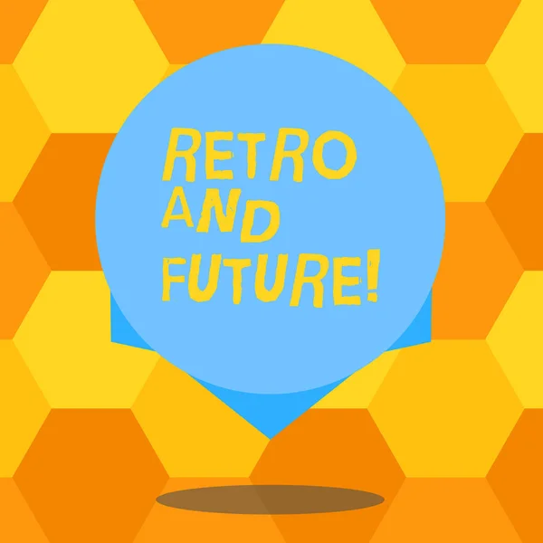 Handwriting text Retro And Future. Concept meaning optimistic version of future featuring flying cars robots Blank Color Circle Floating photo with Shadow and Design at the Edge.
