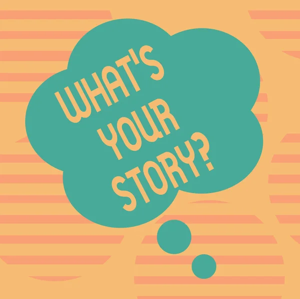 Word writing text What S Your Story Question. Business concept for asking demonstrating about his past life actions career or events Blank Color Floral Shape Thought Speech Bubble photo for — Stock Photo, Image