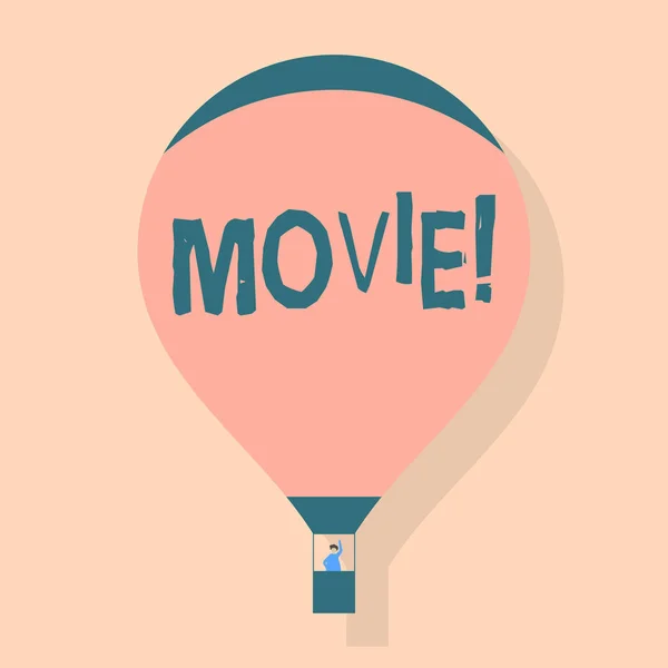 Writing Obs visar film. Företag foto skylta film eller TV-film Motion picture Video visas på skärmen som varmluft ballong flyter med passagerare vinka från Gondola. — Stockfoto