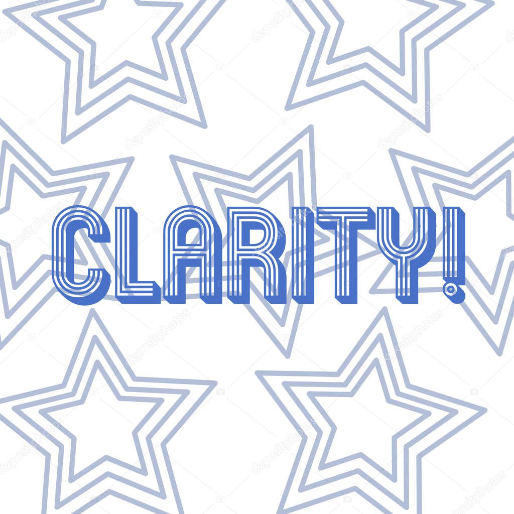 Text sign showing Clarity. Conceptual photo Certainty Precision Purity Comprehensibility Transparency Accuracy Repetition of Pentagon Star Concentric Pattern in Random on White Isolated.
