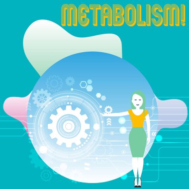 Kavramsal el metabolizma gösterilen yazma. İş fotoğraf metin kimyasal enerji gıda kadın sunulması işleme üretmek vücutta Cog Wheel vites ile Seo işlem işlemleri.