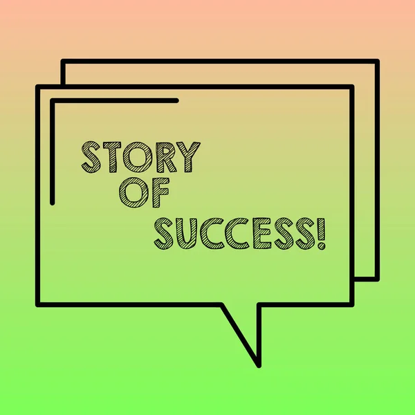Handwriting text writing Story Of Success. Concept meaning demonstrating rises to fortune acclaim or brilliant achievement Rectangular Outline Transparent Comic Speech Bubble photo Blank Space.