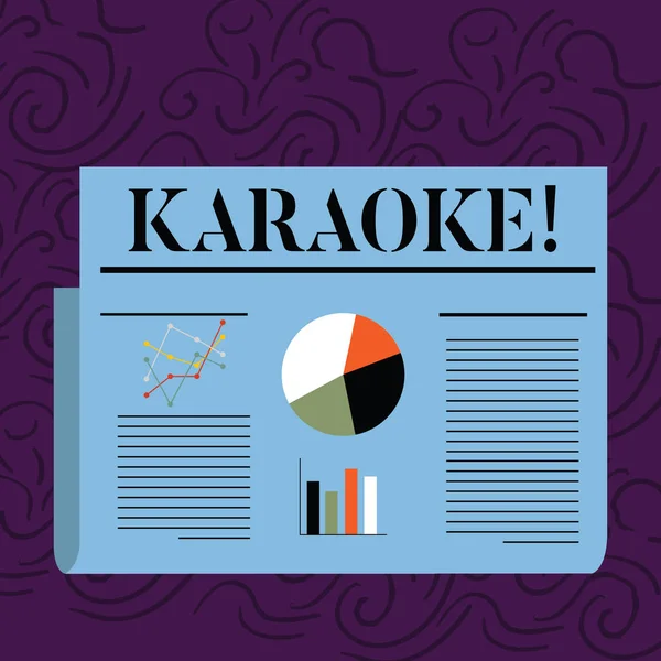 Text sign showing Karaoke. Conceptual photo Entertainment singing along instrumental music played by a machine Colorful Layout Design Plan of Text Line, Bar, Linear and Pie Chart Diagram.