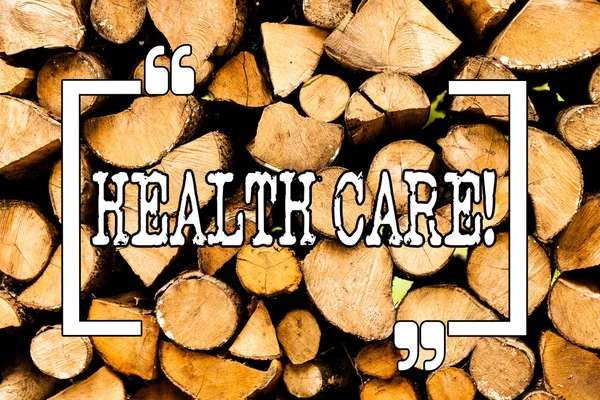 Conceptual hand writing showing Health Care. Business photo showcasing Medical Maintenance Improvement of Physical Mental conditions Wooden background vintage wood wild message ideas thoughts.