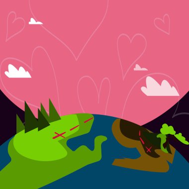 Dağ Hiking Trail işaretli Trekking parça ile renkli görünüm Illustration. Açık hava etkinliği ve macera, çevre bildiri ve Poster için yaratıcı arka plan fikir.