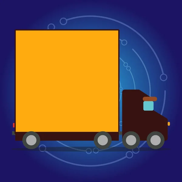 Illustration of Delivery Truck with Blank Covered Back Container for Word Space. Lorry Vehicle with Empty Room for Text and Graphic. Creative Background for Transit Ads and Movers. — Stock Vector