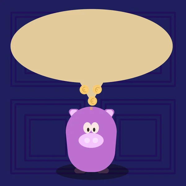 Illustratie van de tekstballon lege ovaal kleur met gouden euromunten op zijn staart wijzen Pastel tint Piggy Bank. Creatieve achtergrond idee voor Saving Tips en financiële aangelegenheden. — Stockvector