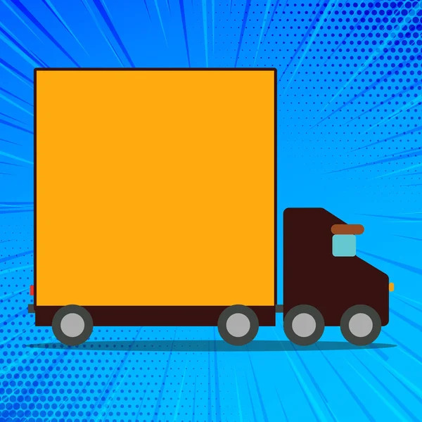 Ilustración de camión de entrega con contenedor trasero cubierto en blanco para espacio de Word. Vehículo de camión con espacio vacío para texto y gráfico. Antecedentes creativos para anuncios y mudanzas de tránsito . — Vector de stock