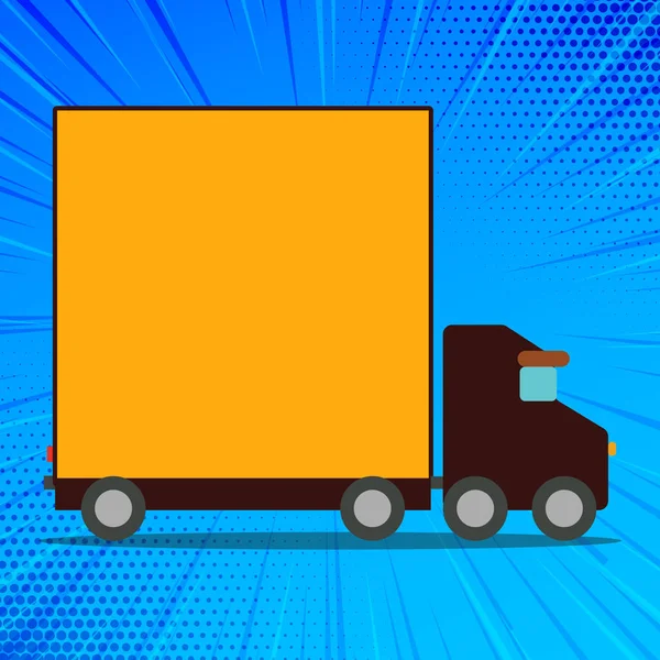 Illustration of Delivery Truck with Blank Covered Back Container for Word Space. Lorry Vehicle with Empty Room for Text and Graphic. Creative Background for Transit Ads and Movers. — Stock Vector