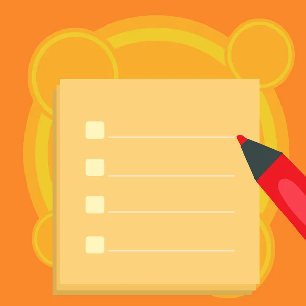 Lege Checklist blad stapelen met aankruisen en viltstift. Kleurrijke te doen Planner formulier met Checkbox en balpen. Creatief idee voor Print Outs voor Planning en activiteit herinnering. — Stockvector