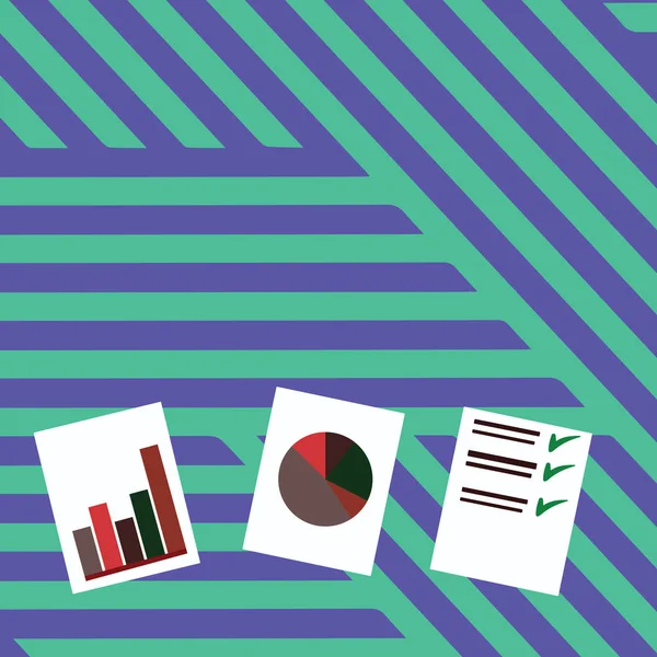 Individuelle farbenfrohe Darstellung von Balkenspalte, Daten und Tortendiagramm und Diagrammen flach auf weißem Papier. Kreative Hintergrundidee für geschäftliche Finanz- und Statistikberichte. — Stockvektor