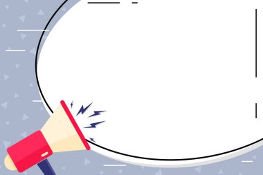 Boş beyaz büyük Oval şekil etiket tarzı ve megafon ses ayarı simgesi ile. Loudhailer bağırarak ve yuvarlak etiket formu boş yer. Duyurular ve tanıtımı için iş kavramı.