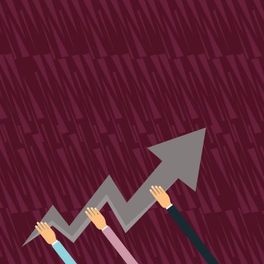 Renkli Holding üç eller işaret ve yukarı doğru gidiş yıldırım ok Zigzag. Başarılı ve iş fırsatı çabası başlatmak için reklam için yaratıcı arka plan fikir.