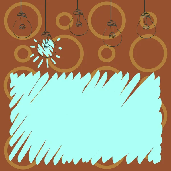 Overzicht illustratie Set opknoping van gloeilampen met een gloeiende. Transparante hanger Lightbulbs met gloeidraad en verlichte Icon. Lege ruimte Pastel kleur kras stijl oppervlak. — Stockvector