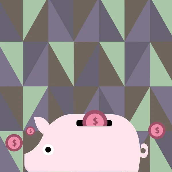 Ilustração de Colorido Piggy Bank Side View e Moedas com Dolar Moeda Entrar na Fenda. Ideia de fundo criativo para poupar dinheiro, investimento e anúncios financeiros . — Vetor de Stock