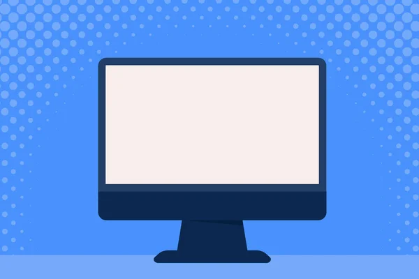 Illustrazione del monitor a colori per computer vuoto montato su stand. Spazio vuoto Desktop PC Colorato Schermo Freestanding sul tavolo. Idea di sfondo creativo per la presentazione e la relazione . — Vettoriale Stock