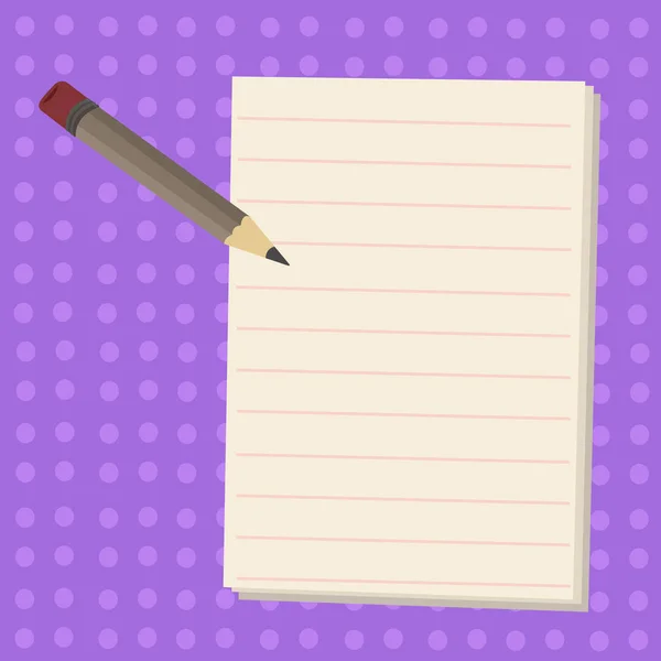 Liten blyertspenna med radergummi och Tom fodrad vitboken om två tonas Polka Dot bakgrund. Sömlös små hål i pastell färg. Skriva verktyg och Pad lakan för påminnelse och att göra-lista. — Stock vektor