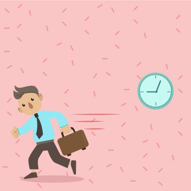 Adam kravat taşıyan evrak çantası ve hızlı yürüme. Analog duvar saati asılı ve kişi acele çalıştıran bir çanta. Yaratıcı arka plan için randevuyu, son başvuru tarihleri ve Duyurular.