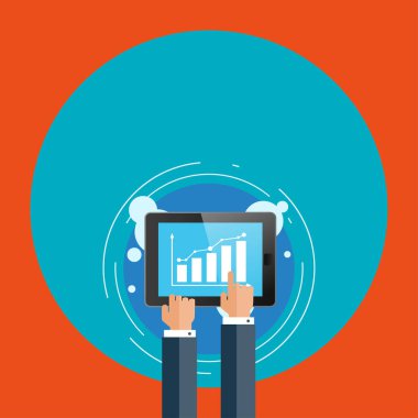 Çok dokunaklı ve işaret eden iki iş adamları el çizimi Bar ve çizgi grafik grafik Smartphone ekran üzerinde. Mali rapor ve Kurumsal Tanıtım yaratıcı zemin fikri.