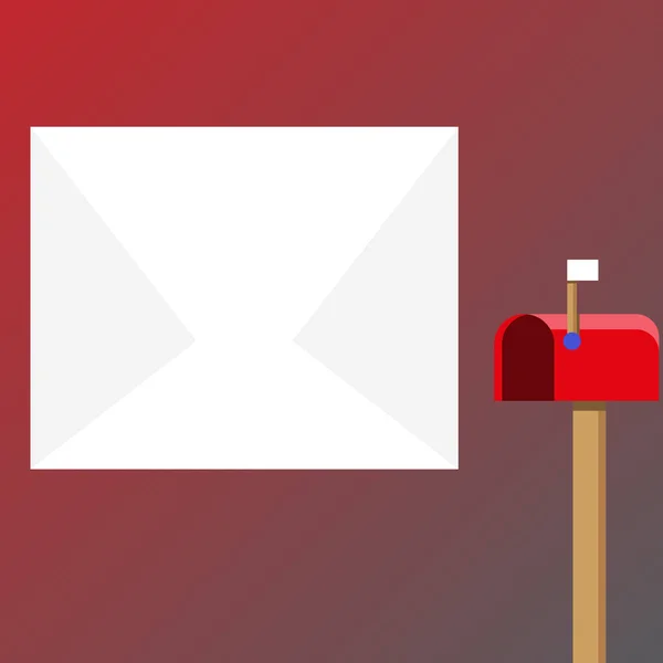 Белый конверт рядом с Красной Папкой с маленьким флагом. Открыть цветной почтовый ящик в стоя формы буханки и огромная пустая оболочка для письма. Почтовые сигнальные документы внутри . — стоковый вектор