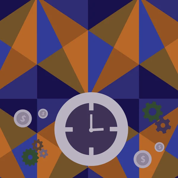 Illusztráció: színes kerek analóg óra Cog Wheel Gears, a dollár valuta jel ikonok lapos. Kreatív háttér ötlet Time Management bemutatása és üres szöveg tér. — Stock Vector