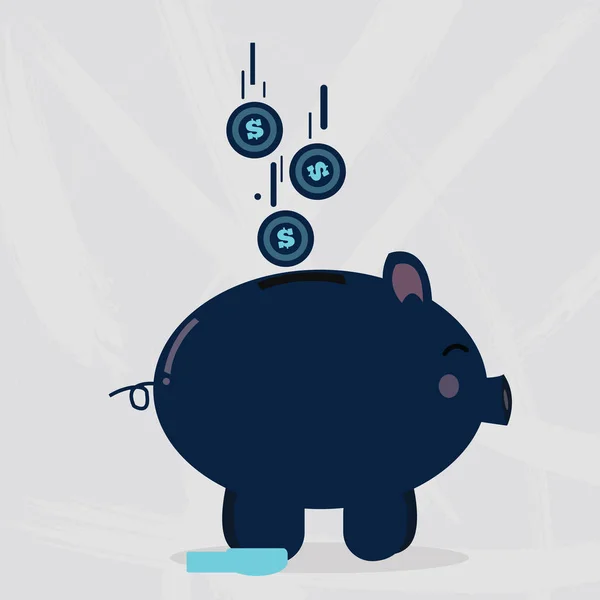 Ilustração da vista lateral colorida do Piggy Bank com moedas de moeda de dólar caindo para baixo à fenda. Contexto criativo Ideia para Investimentos, Financeiros, Poupança e Dinheiro . —  Vetores de Stock