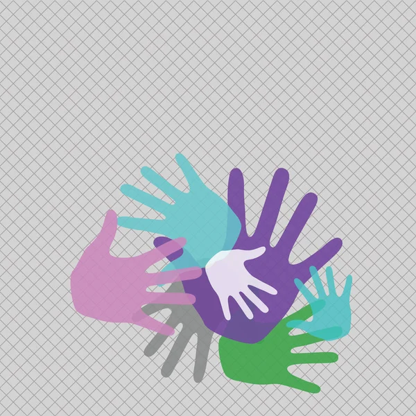 Marcas de mão coloridas de diferentes tamanhos sobreposição sobreposição. Ideia Criativa para Equipe Bulding Apresentação, Relatório, Atividade Familiar e Artística, Assessoria e Cartaz . — Vetor de Stock