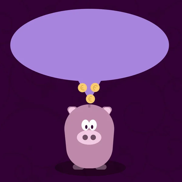 Illustratie van de tekstballon lege ovaal kleur met gouden euromunten op zijn staart wijzen Pastel tint Piggy Bank. Creatieve achtergrond idee voor Saving Tips en financiële aangelegenheden. — Stockvector