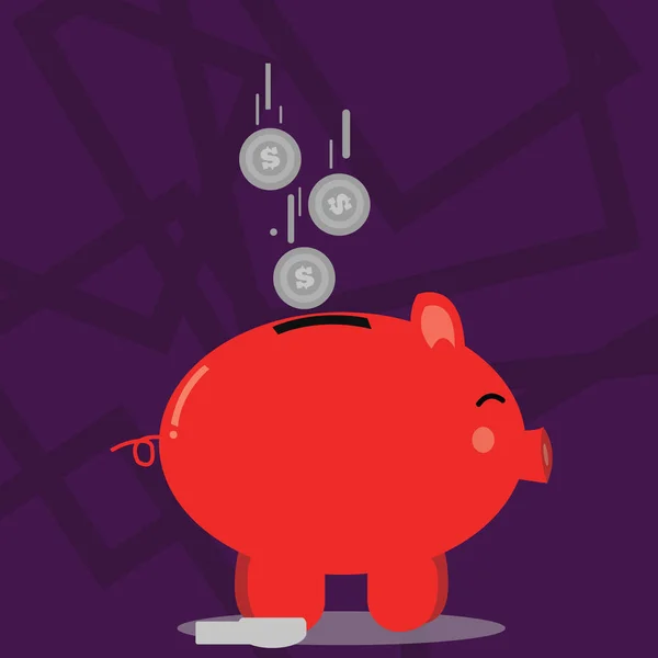 Ilustración de Piggy Side View colorido con monedas de moneda del dólar cayendo a la rendija. Idea de Antecedentes Creativos para Inversiones, Finanzas, Ahorros y Dinero . — Vector de stock