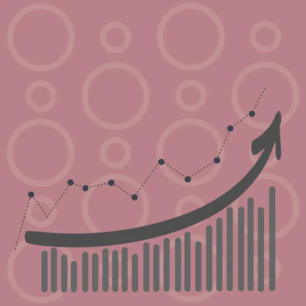 Combinación de Gráfico de Columna y Línea con Flecha Subiendo en Colorida Sombra Pastelera. Fondo creativo del color del espacio en blanco para presentación, informe y asuntos financieros . — Archivo Imágenes Vectoriales