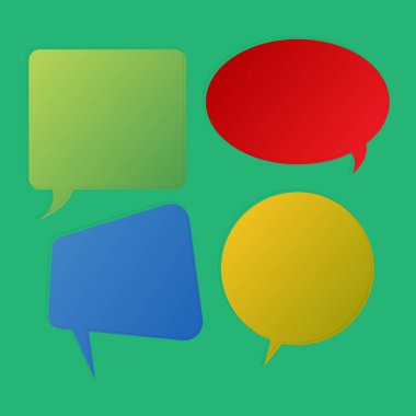 Boş alan konuşma balonu farklı şekil ve düz renkler. Çeşitli tonları ve metin balon geometrik formu. Diyalog kutusu etiket tarzı grup veya çok konuşma için.