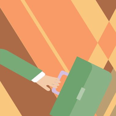 İşadamı el Holding renkli evrak çantası ve kol sallandı geriye olduğunu çabuk. Yeni ürün reklam ve tanıtım zaman yönetimi için yaratıcı arka plan fikri.