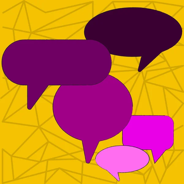 Muitas formas diferentes colorido bolha de fala em branco. Balão de texto em vários tamanhos e tons. Ideia de fundo criativo para discussão em grupo público, diferentes opiniões e tópicos . — Vetor de Stock