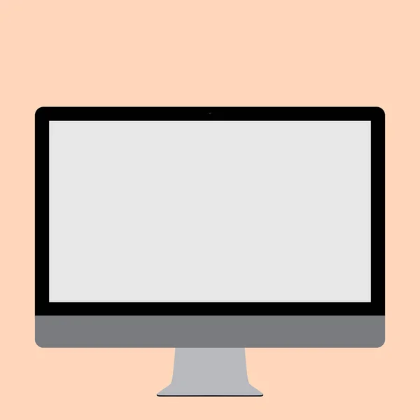 Illustrazione di Blank White Computer Monitor montato su stand. Idea di progettazione dello schermo vuoto desktop in stile piatto per l'applicazione tecnologica. Unità di visualizzazione PC pulita di hardware elettronico . — Vettoriale Stock