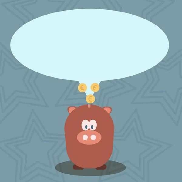 Illustratie van de tekstballon lege ovaal kleur met gouden euromunten op zijn staart wijzen Pastel tint Piggy Bank. Creatieve achtergrond idee voor Saving Tips en financiële aangelegenheden. — Stockvector