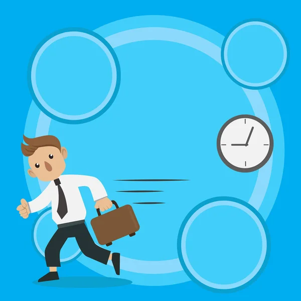 Man in Tie Carrying Briefcase and Walking Fast. Analog Wall Clock Hanging and Person with Bag Running in a Hurry. Creative Background for Appointment, Deadlines and Announcements. — Stock Vector